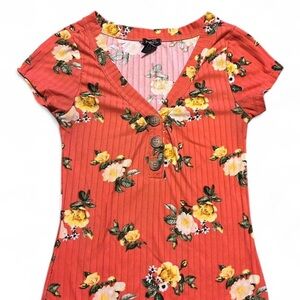 Orange Floral Short Sleeve